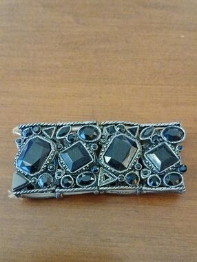 Black Faceted Stone Stretch Bracelet Gothic Statement